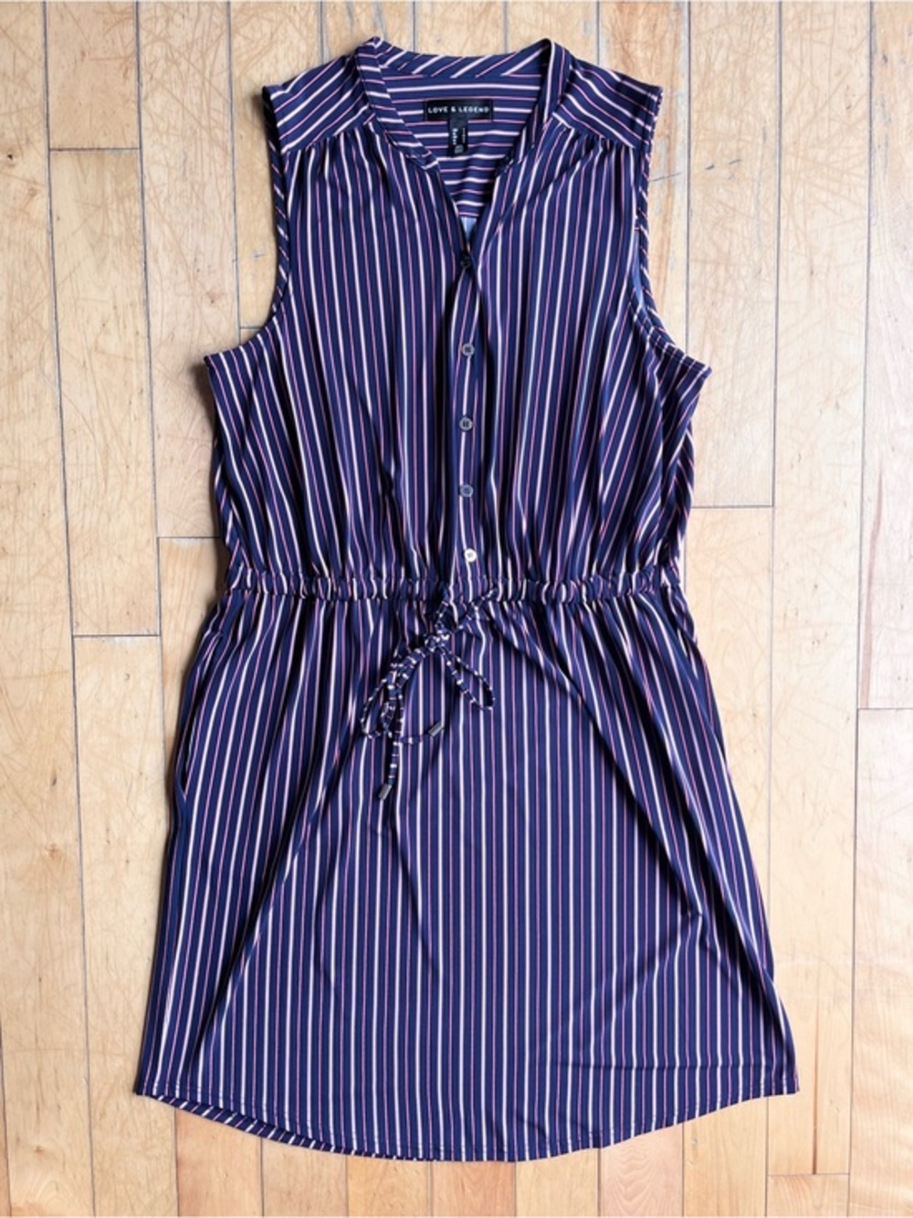 Love & Legend Midi Striped Sleeveless Shirt Dress with Tie Waist Size X